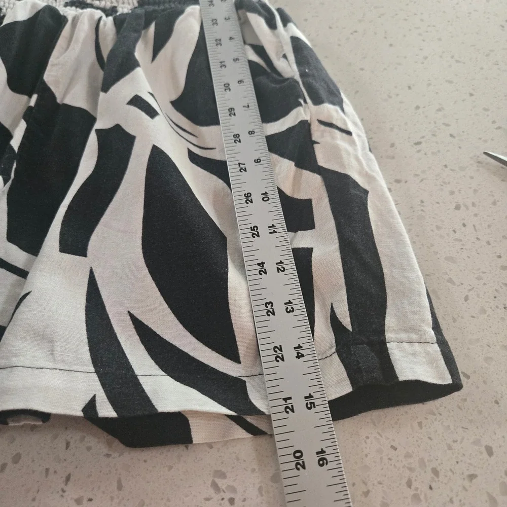 Forcynthia‎ Shorts Womens XL Linen Black White Print Smocked Waist Pockets